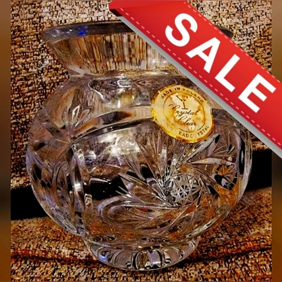 #Vintage #CrystalClear Polish 24% Lead Crystal Vase Floral Starburst Pattern - Picture 1 of 10